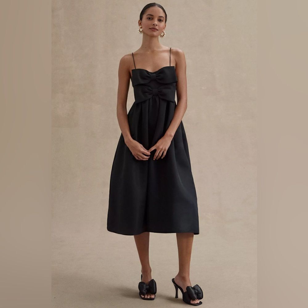 Nwt Sachin & Babi Sloane Taffeta Double-Bow Pleated Midi Dress Size 6